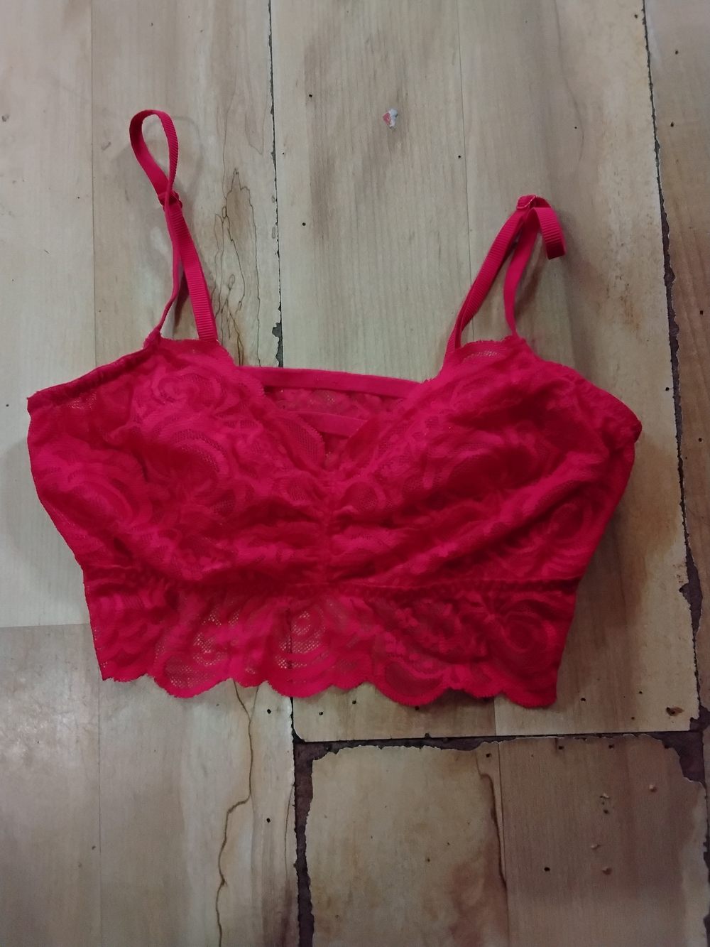 Lace Bralette Crop Top - Bright Red